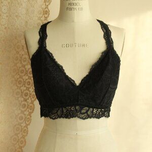 Auden Bralette, Black Lace Racer Back, Size L, Padded Cups
